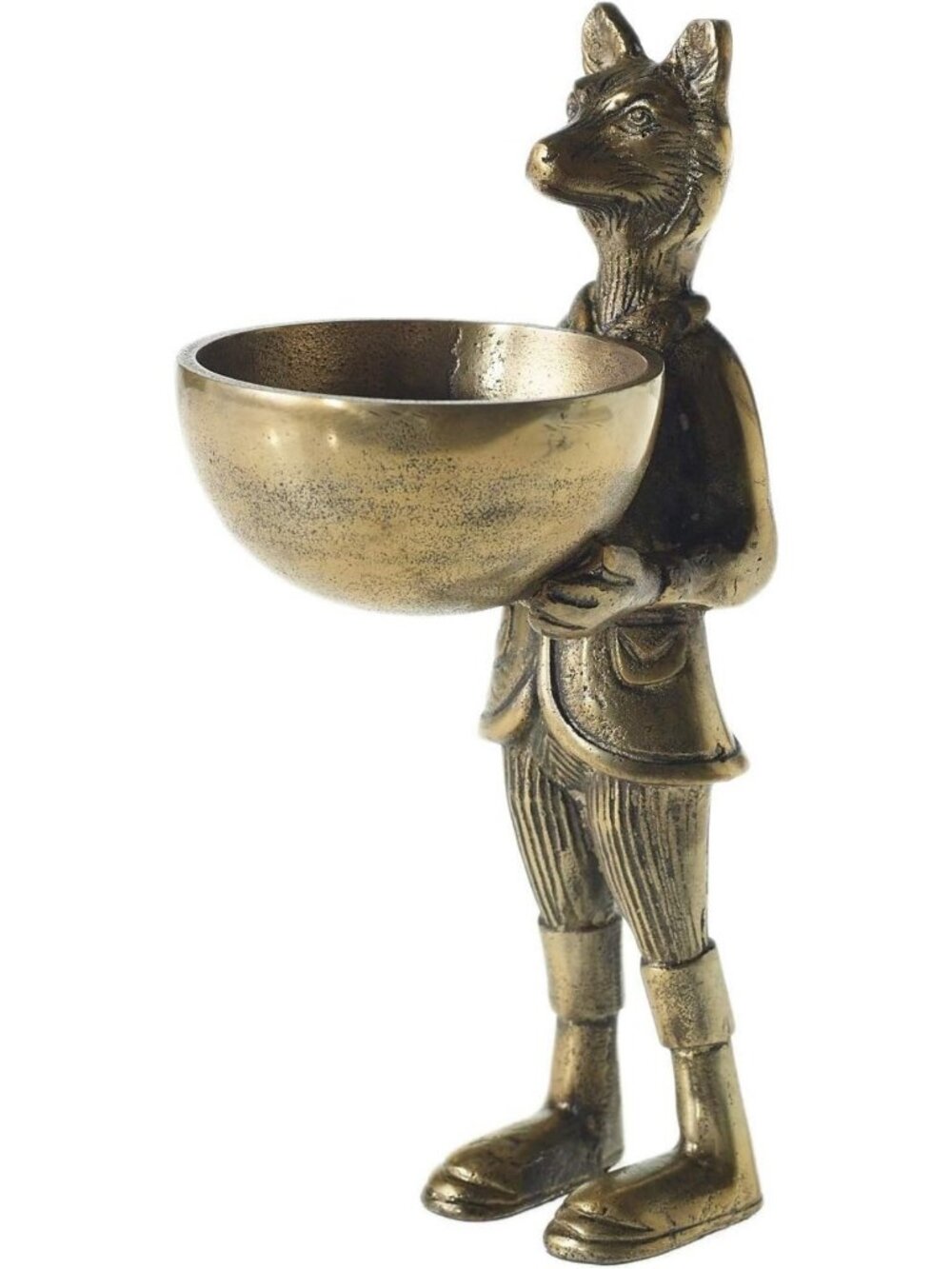 Chic 12-Inch Brass Fox Figurine with Bowl | Elegant Home Accent Decor